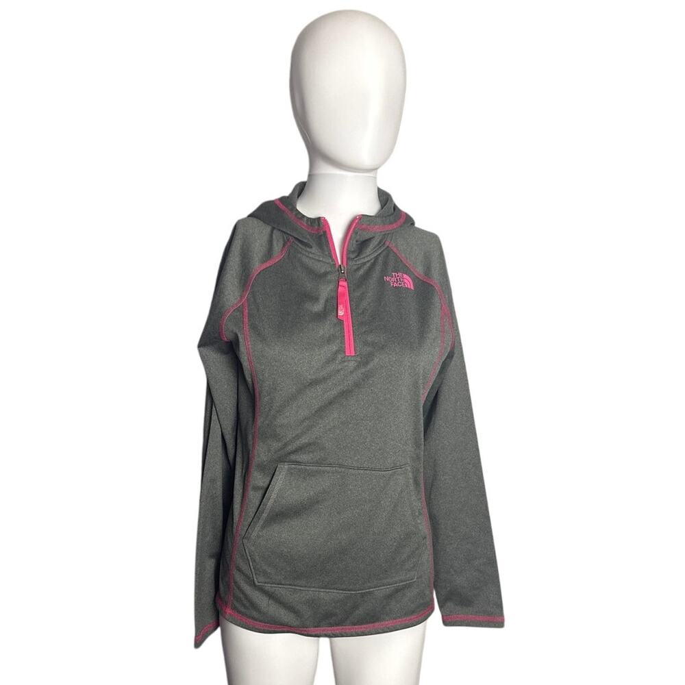 The North Face Womens Gray Pink Half Zip Hooded Pullover Fleece Jacket